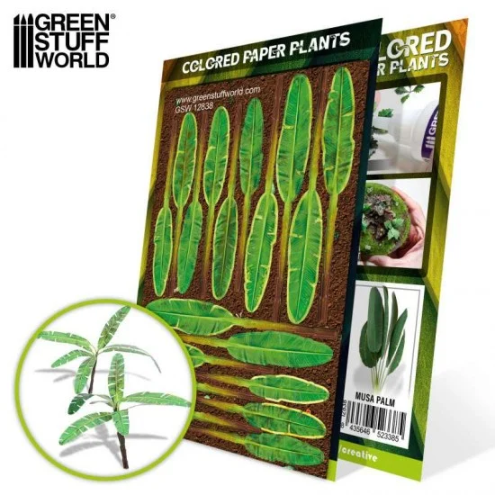 Green Stuff World 12838 1/48, 1/35, 1/32 Coloured Paper Plants - Musa Trees (laser cut, 1 sheet: 9.5x14.5cm)
