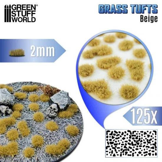 Green Stuff World 12948 Beige Grass Tufts XXL (Fiber Size: 2mm high, 125pcs) - Scenics & Diorama