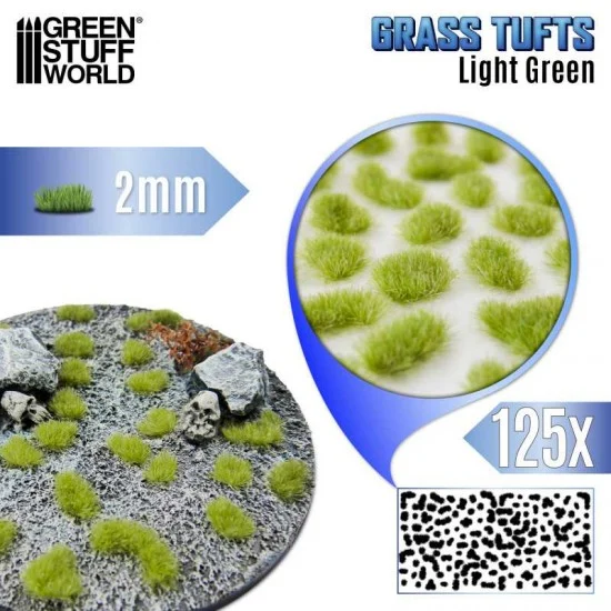Green Stuff World 12949 Light Green Grass Tufts XXL (Fiber Size: 2mm high, 125pcs) - Scenics & Diorama