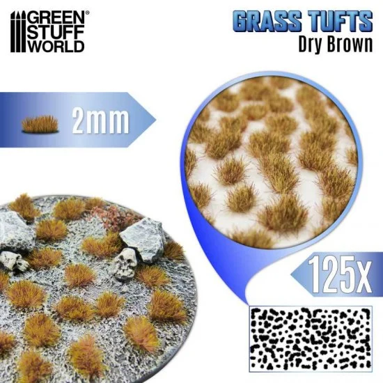 Green Stuff World 12951 Dry Brown Grass Tufts XXL (Fiber Size: 2mm high, 125pcs) - Scenics & Diorama