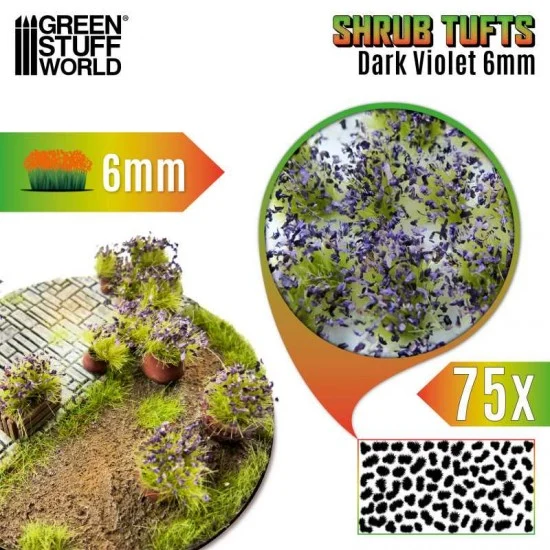 Green Stuff World 13007 Shrub Tufts - Self-adhesive Dark Violet Blossom (Fiber 6mm high, Plastic sheet 7x14cm)
