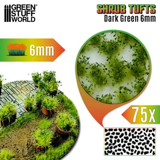 Green Stuff World 13009 Shrub Tufts - Self-adhesive Dark Green Blossom (Fiber 6mm high, Plastic sheet 7x14cm)