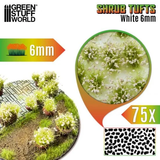 Green Stuff World 13010 Shrub Tufts - Self-adhesive White Blossom (Fiber 6mm high, Plastic sheet 7x14cm)