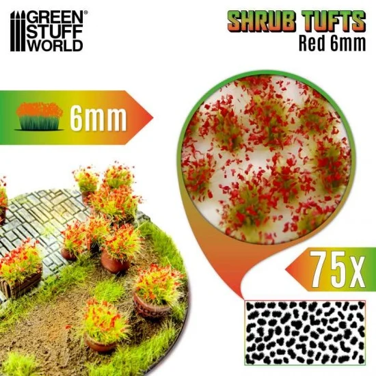 Green Stuff World 13011 Shrub Tufts - Self-adhesive Red Blossom (Fiber 6mm high, Plastic sheet 7x14cm)