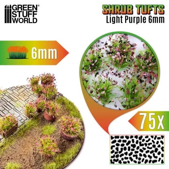 Green Stuff World 13012 Shrub Tufts - Self-adhesive Light Purple Blossom (Fiber 6mm high, Plastic sheet 7x14cm)