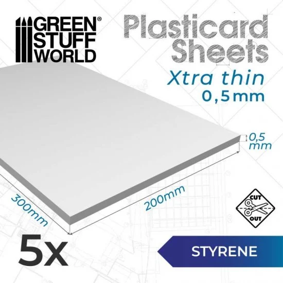 Green Stuff World 13223 Styrene Plastic Sheets (thickness 0.5mm, 200x300mm, 5pcs) - Hobby Tools & Supplies