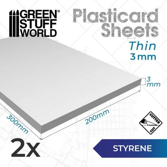 Green Stuff World 13227 Styrene Plastic Sheets (thickness 3mm, 200x300mm, 2pcs) - Hobby Tools & Supplies