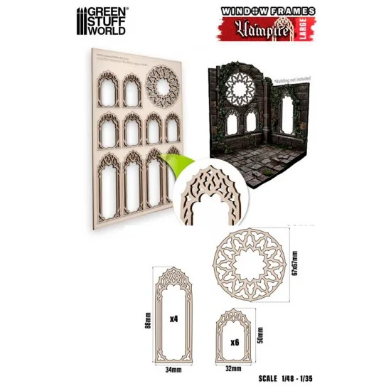 Green Stuff World 13256 1/48 -1/35 Large Vampire Miniature Window Frame (sheet size: 150x225 mm)