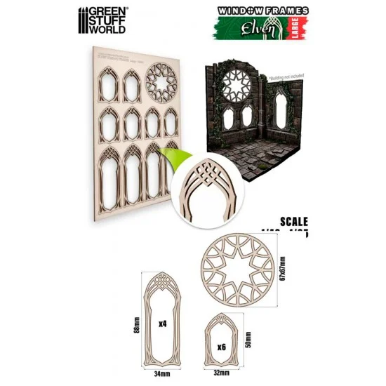 Green Stuff World 13257 1/48 -1/35 Large Elven Miniature Window Frame (sheet size: 150x225 mm)