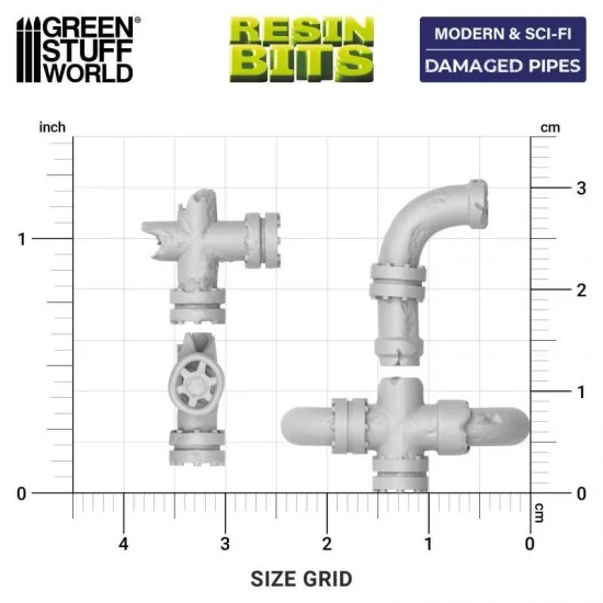 Green Stuff World 13303 1/48 - 1/35 Modern / Sci-fi - Damaged Pipes for Miniatures and Wargames (20pcs)