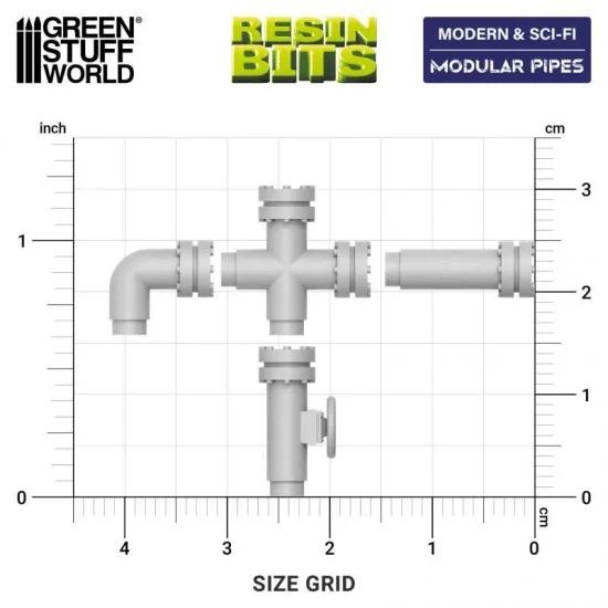 Green Stuff World 13304 1/48 - 1/35 Modern / Sci-fi - Modular Pipes for Miniatures and Wargames (28pcs)