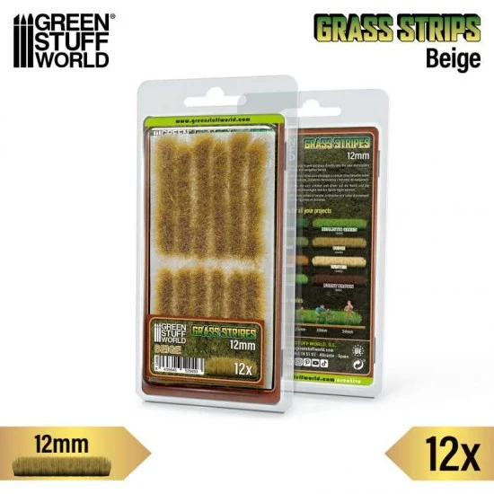 Green Stuff World 13449 Model Grass Tuft Strips #Beige (Fiber 12mm high, Length 6cm, Sheet 7x14cm) - Scenics & Diorama