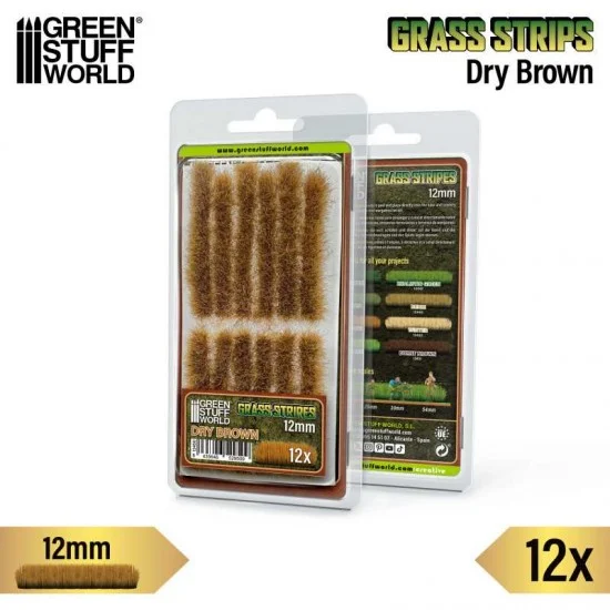 Green Stuff World 13450 Model Grass Tuft Strips #Dry Brown (Fiber 12mm high, Length 6cm, Sheet 7x14cm) - Scenics & Diorama