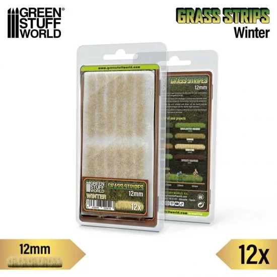 Green Stuff World 13451 Model Grass Tuft Strips #Winter (Fiber 12mm high, Length 6cm, Sheet 7x14cm) - Scenics & Diorama