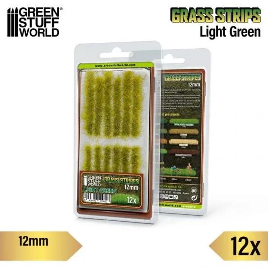 Green Stuff World 13452 Model Grass Tuft Strips #Light Green (Fiber 12mm high, Length 6cm, Sheet 7x14cm) - Scenics & Diorama