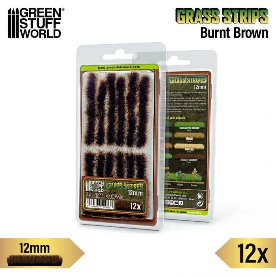 Green Stuff World 13453 Model Grass Tuft Strips #Burnt Brown (Fiber 12mm high, Length 6cm, Sheet 7x14cm) - Scenics & Diorama