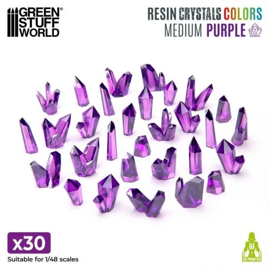 Green Stuff World 13514 1/48 Medium Transparent PURPLE Resin Crystals (30pcs, height: 9-16 mm)
