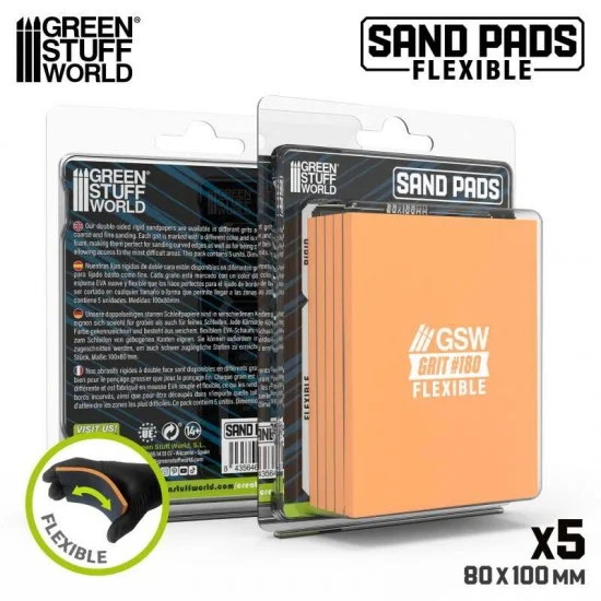 Green Stuff World 13607 Flexible Sand Pads Grit #180 Colour LEATHER BROWN (5pcs, each 100x80x5mm) - Hobby Tools & Supplies