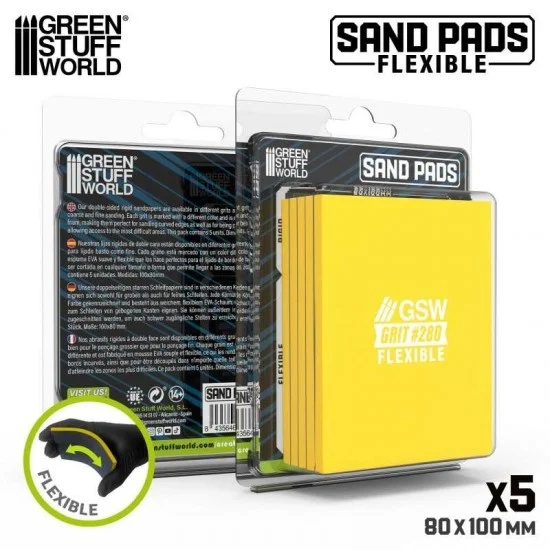 Green Stuff World 13608 Flexible Sand Pads Grit #280 Colour OCHRE (5pcs, each 100x80x5mm) - Hobby Tools & Supplies