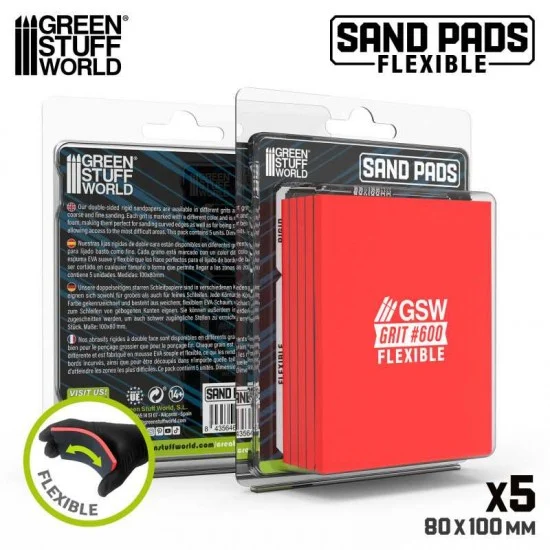 Green Stuff World 13610 Flexible Sand Pads Grit #600 Colour BURGUNDY (5pcs, each 100x80x5mm) - Hobby Tools & Supplies