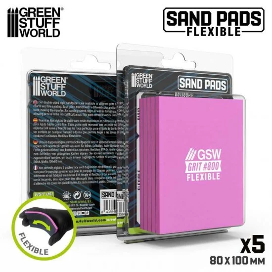 Green Stuff World 13611 Flexible Sand Pads Grit #800 Colour VIOLET (5pcs, each 100x80x5mm) - Hobby Tools & Supplies
