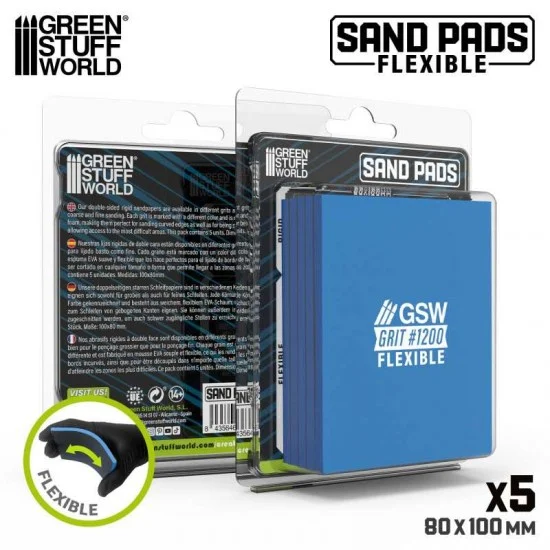 Green Stuff World 13612 Flexible Sand Pads Grit #1200 Colour TURQUOISE (5pcs, each 100x80x5mm) - Hobby Tools & Supplies