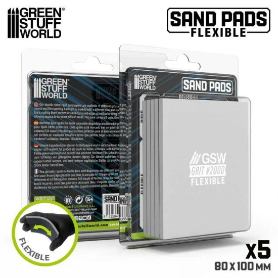Green Stuff World 13613 Flexible Sand Pads Grit #2000 Colour GREY (5pcs, each 100x80x5mm) - Hobby Tools & Supplies