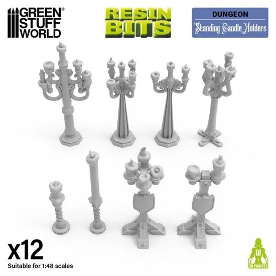 Green Stuff World 13636 1/48 Standing Candle Holders (12pcs) - Scenics & Diorama
