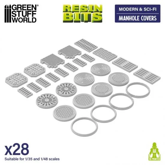 Green Stuff World 13637 1/48, 1/35 Modern/Sci-fi - Manhole Covers (28pcs)