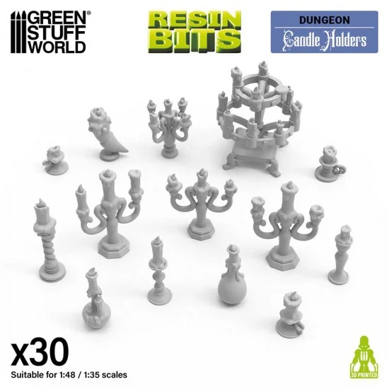 Green Stuff World 13641 1/48 - 1/35 Candle Holders with Candles (30pcs)