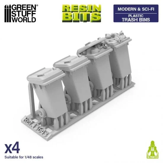 Green Stuff World 13643 1/48 Modern/Sci-fi - Plastic Trash Bins (4pcs)
