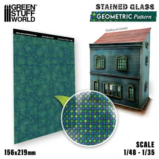 Green Stuff World 13687 1/48, 1/35 Geometric Pattern Stained Glass (0.3mm thick, 156x219 mm) - Scenics & Diorama
