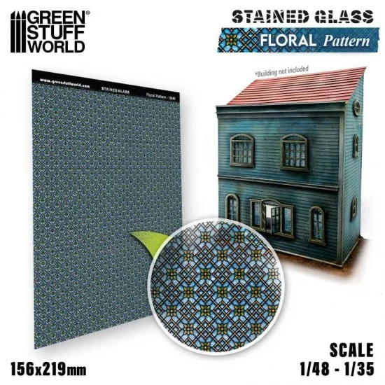 Green Stuff World 13689 1/48, 1/35 Floral Pattern Stained Glass (0.3mm thick, 156x219 mm) - Scenics & Diorama