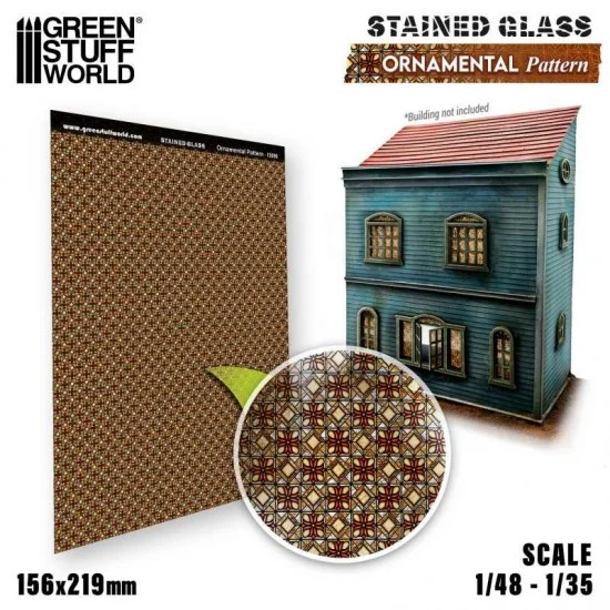 Green Stuff World 13690 1/48, 1/35 Ornamental Pattern Stained Glass (0.3mm thick, 156x219 mm) - Scenics & Diorama