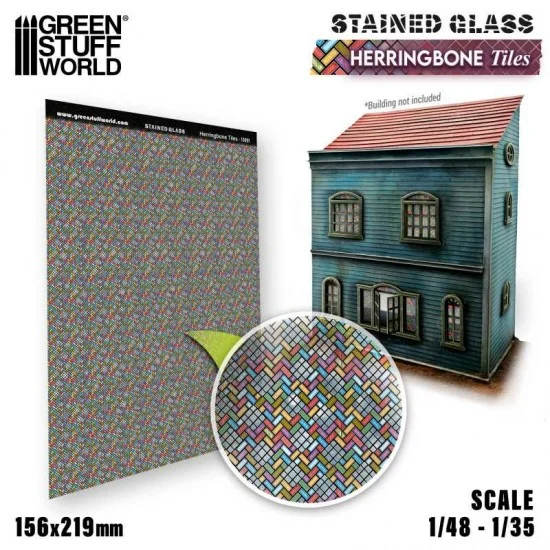 Green Stuff World 13691 1/48, 1/35 Herringbone Tiles Stained Glass (0.3mm thick, 156x219 mm) - Scenics & Diorama