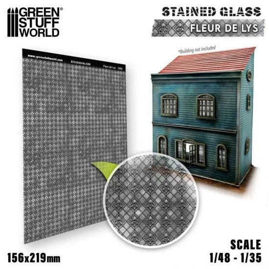 Green Stuff World 13693 1/48, 1/35 Fleur de Lys Stained Glass (0.3mm thick, 156x219 mm) - Scenics & Diorama