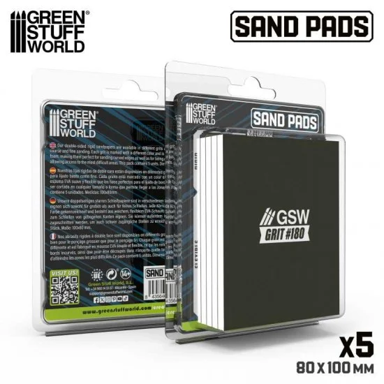 Green Stuff World 13739 Rigid Sanding Pads #180 grit (100x80mm, 5mm thick, 5pcs) - Hobby Tools & Supplies