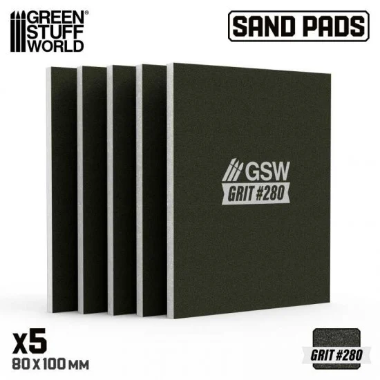 Green Stuff World 13740 Rigid Sanding Pads #280 grit (100x80mm, 5mm thick, 5pcs) - Hobby Tools & Supplies