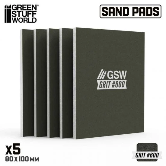 Green Stuff World 13742 Rigid Sanding Pads #600 grit (100x80mm, 5mm thick, 5pcs) - Hobby Tools & Supplies