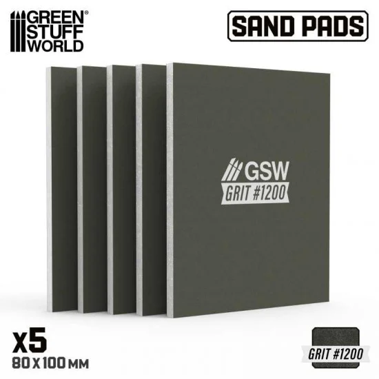 Green Stuff World 13744 Rigid Sanding Pads #1200 grit (100x80mm, 5mm thick, 5pcs) - Hobby Tools & Supplies