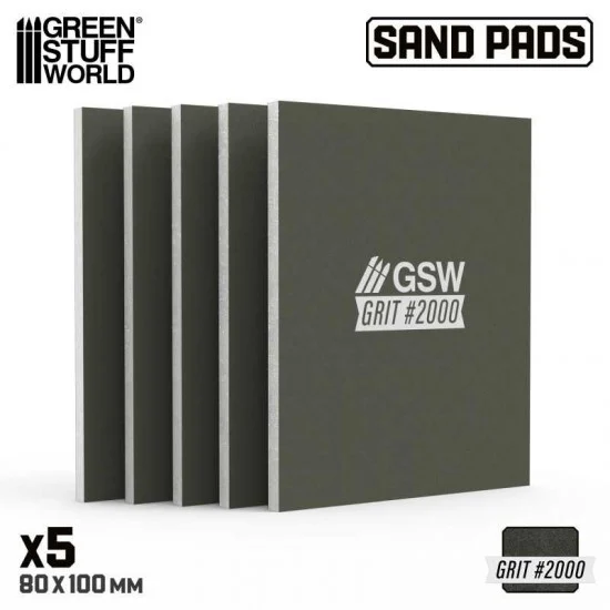 Green Stuff World 13745 Rigid Sanding Pads #2000 grit (100x80mm, 5mm thick, 5pcs) - Hobby Tools & Supplies