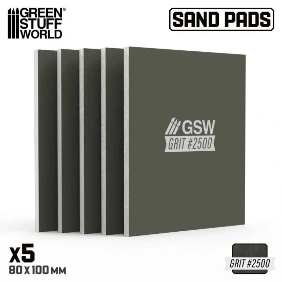Green Stuff World 13746 Rigid Sanding Pads #2500 grit (100x80mm, 5mm thick, 5pcs) - Hobby Tools & Supplies