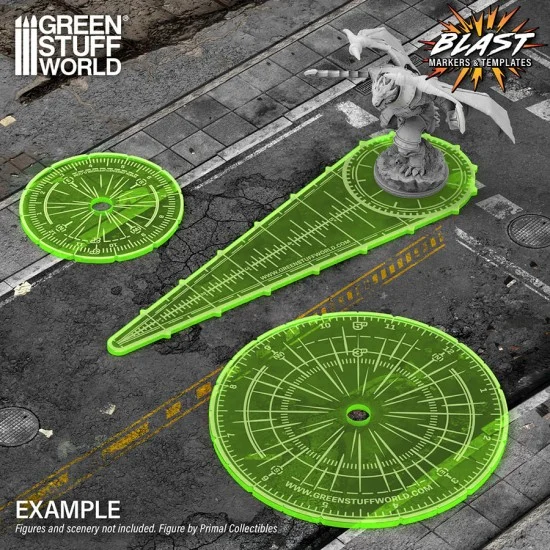 Green Stuff World 14373 Blast Markers and Templates (Fluor Green) - Hobby Tools & Supplies