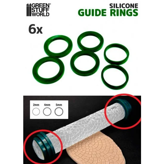Green Stuff World 1444 Silicone Guide Rings for Putty/Clay Textured Rolling Pin (3 pairs) - Hobby Tools & Supplies