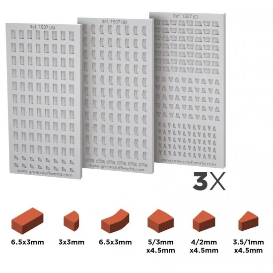 Green Stuff World 1507 Silicone Molds - Bricks (3 molds with 6 brick types, 1/35 1/32 1/148)