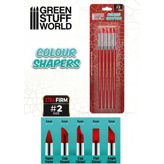 Green Stuff World 1528 Clay Colour Shapers Size #2 EXTRA FIRM (very hard, 5 different tips) - Hobby & Model Paints