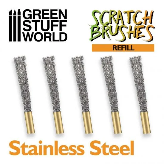 Green Stuff World 1652 Stainless STEEL Refill (5pcs) for Scratch Brush Pens (for removing sculpting putty) - Hobby Tools & Supplies