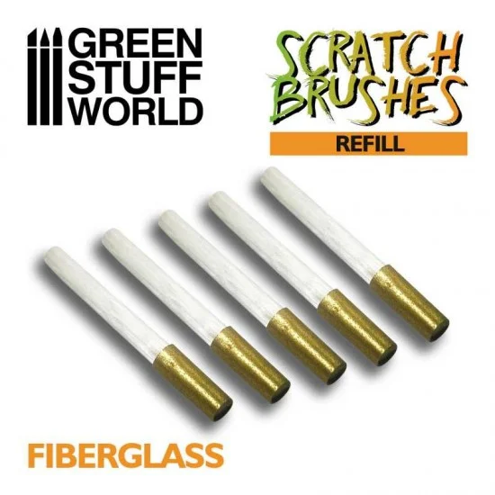 Green Stuff World 1653 Fibre Glass Refill (5pcs) for Scratch Brush Pens (for removing sculpting putty) - Hobby Tools & Supplies