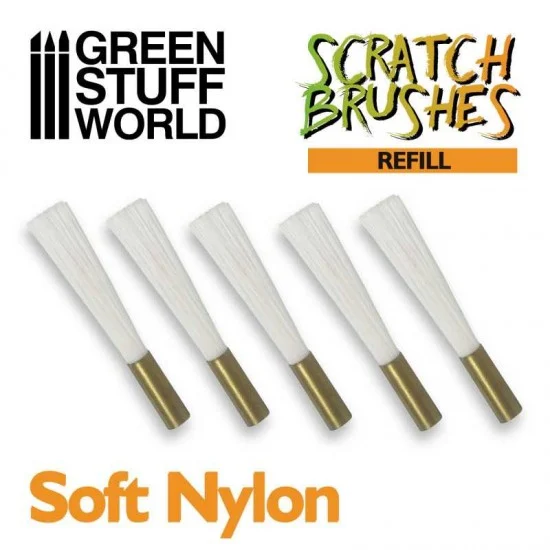 Green Stuff World 1654 Soft Nylon Refill (5pcs) for Scratch Brush Pens (for removing sculpting putty) - Hobby Tools & Supplies