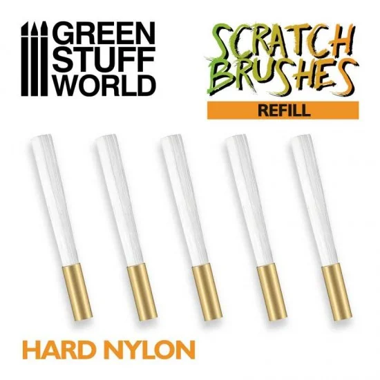 Green Stuff World 1655 Hard Nylon Refill (5pcs) for Scratch Brush Pens (for removing sculpting putty) - Hobby Tools & Supplies